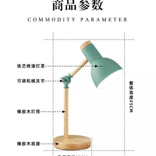 Creative Nordic Table Lamp Wooden Art LED Turn Head Simple Bedside Desk Light/Eye Protection Reading&Bedroom Study Lamp