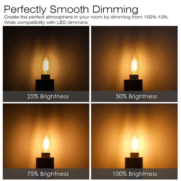 LED Candle Light Bulbs – C35 6-Pack, 2700K Warm Glow, E12/E14 Base