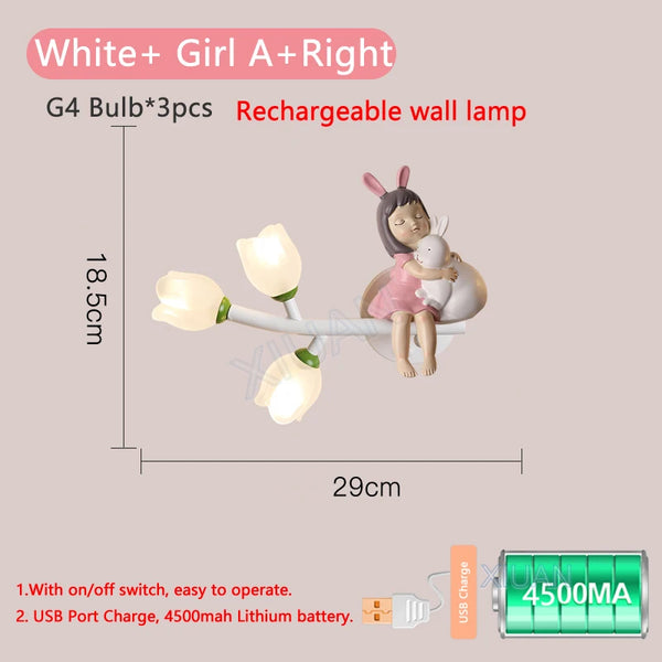 Cartoon Rechargeable Battery Wall Lamps Resin Animal