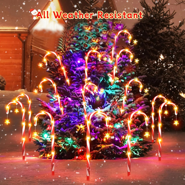 12/24PCS Solar Candy Cane Lights – 144LED, 8 Modes, Outdoor Christmas Decor