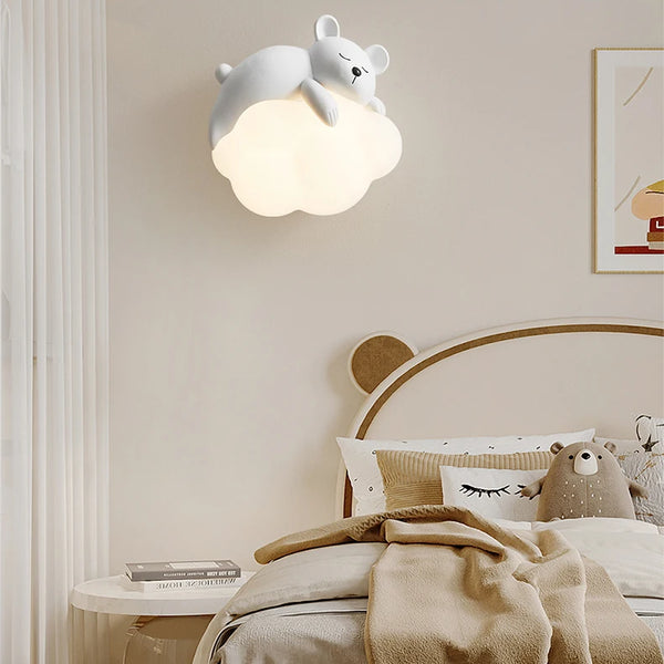 Romantic wall lamps in the shape of a rabbit and a bear, moon