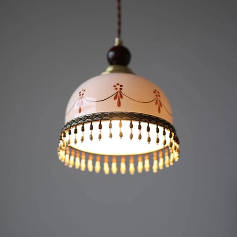 French Hand-painted Ceramics Pendant Lamp