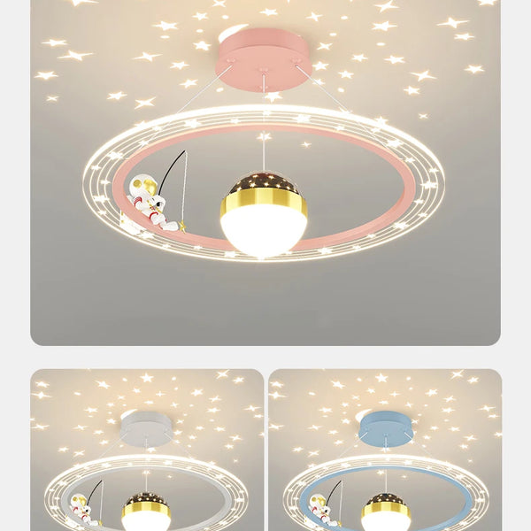 Round LED chandelier with astronaut light