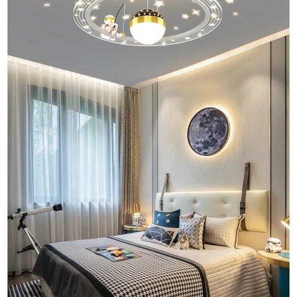 Round LED chandelier with astronaut light