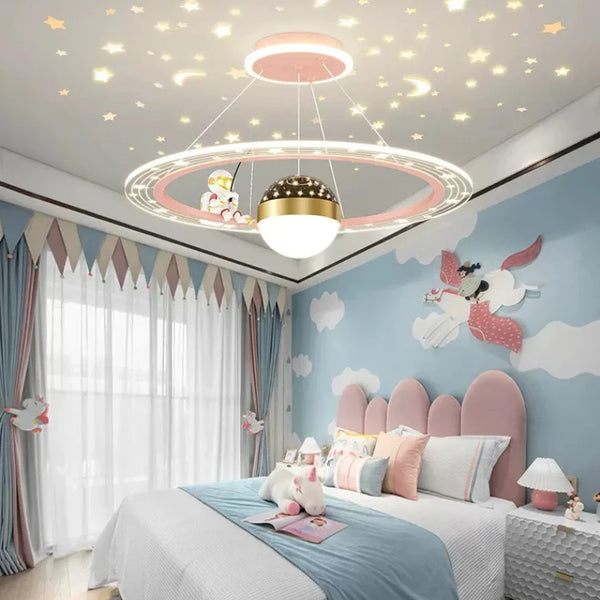 Round LED chandelier with astronaut light