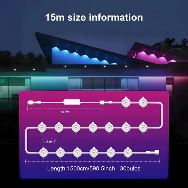 50/100FT RGBIC LED Strip – Waterproof Outdoor Lights with 75 Modes