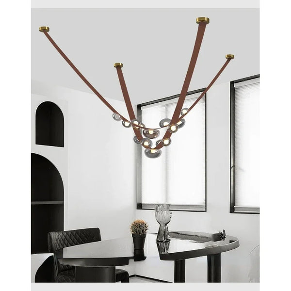 Nordic minimalist LED pendant light in leather and glass