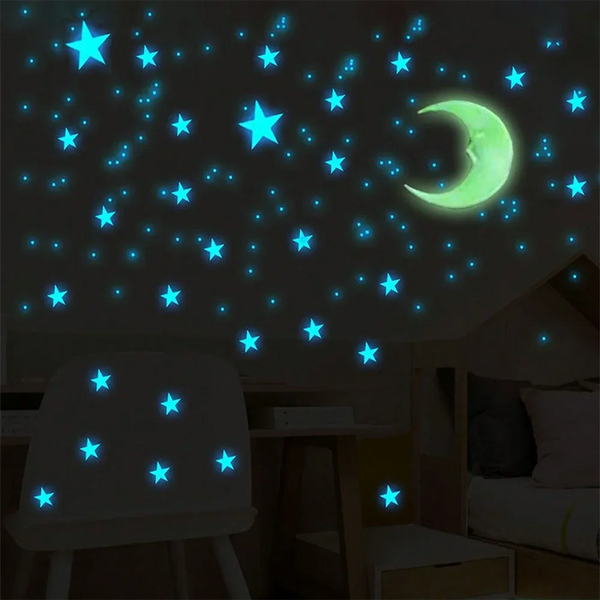 100 pieces of luminous moon and stars wall stickers