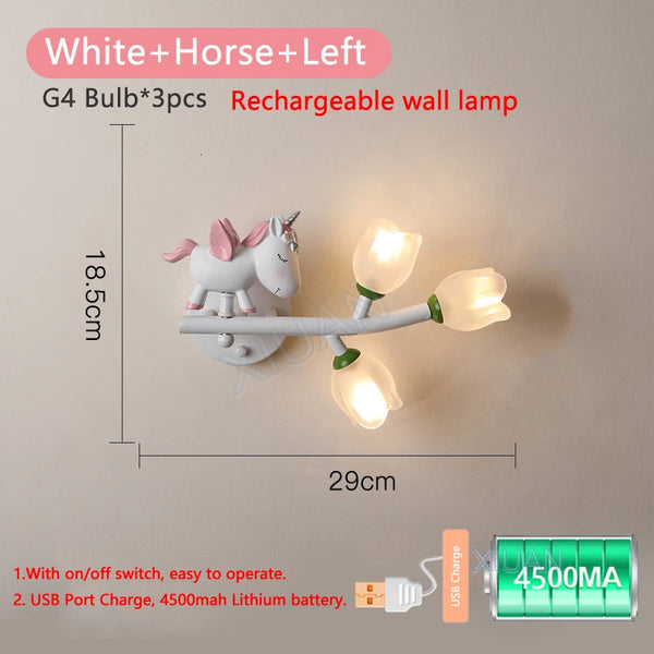 Cartoon Rechargeable Battery Wall Lamps Resin Animal