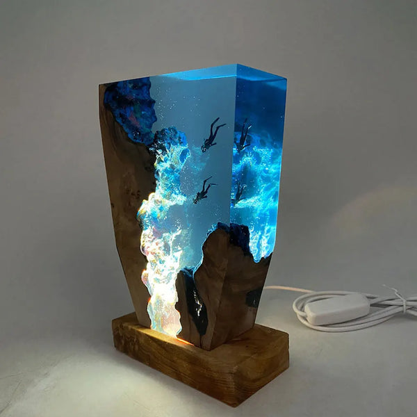 Resin table lamp with deep-sea exploration organisms