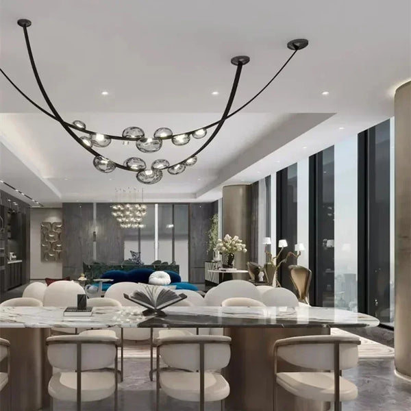 Nordic minimalist LED pendant light in leather and glass