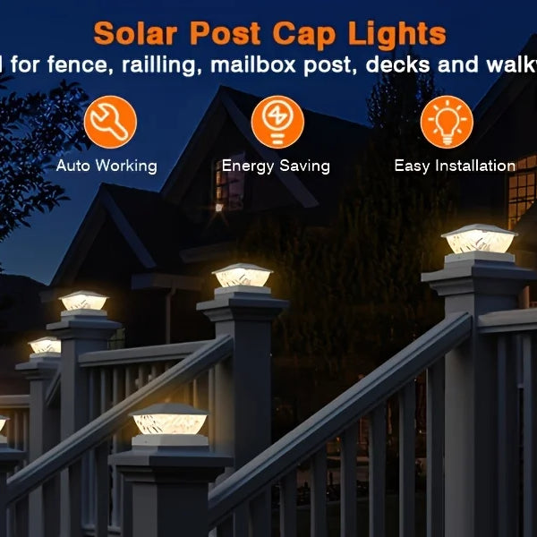 2 Pack Bright Solar Post Light Modes, Solar Powered Deck Lights for 4x4, 4.5x4.5, and 5x5 Posts in Garden Decor
