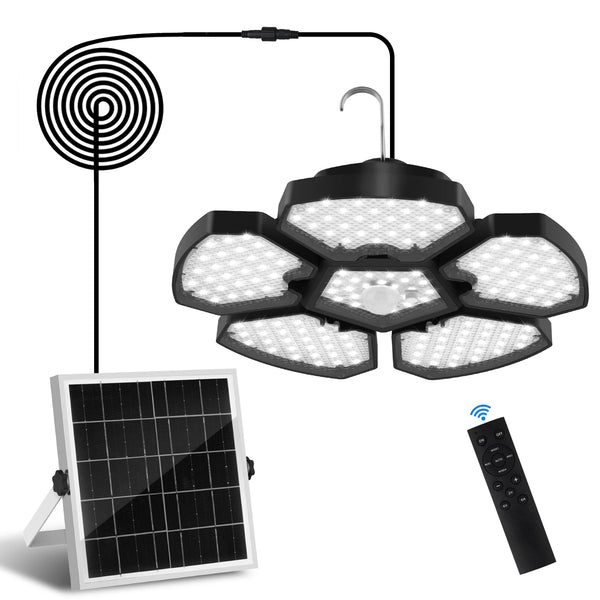 Solar warehouse light with 156 LEDs, solar pendant for indoor and outdoor areas