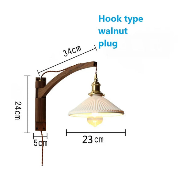 Retro folding wall lamp, solid walnut wood retractable wall lamp