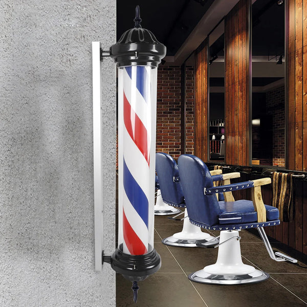 Barber shop salon light, red, blue and white rotating stripes