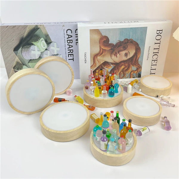 10cm LED night light with round wooden base