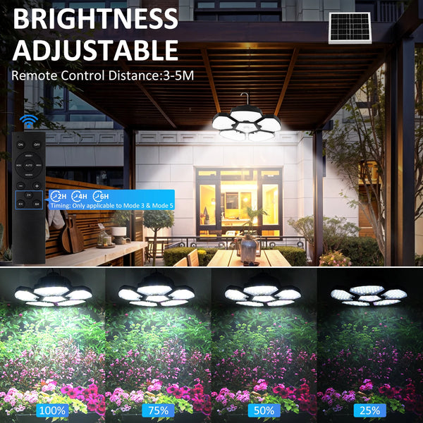 Solar warehouse light with 156 LEDs, solar pendant for indoor and outdoor areas