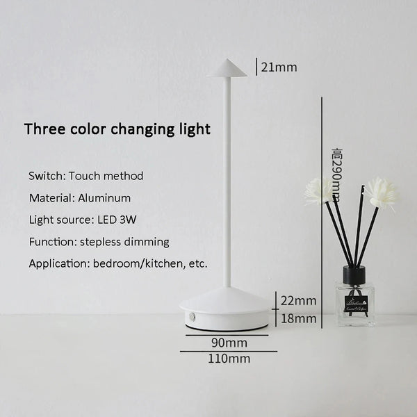 Rechargeable LED table lamp with touch sensor and 3 color temperatures
