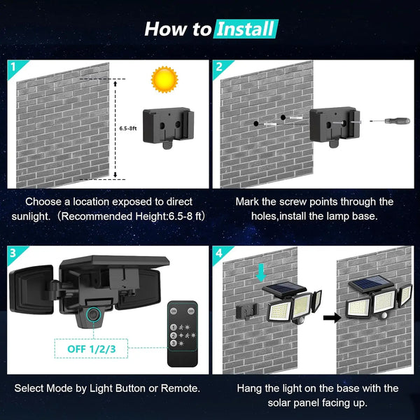 IP65 Waterproof Outdoor Solar Light, 210LED 2500LM Motion Sensor Security Light for Porch, Garage, Yard Entrance, Patio