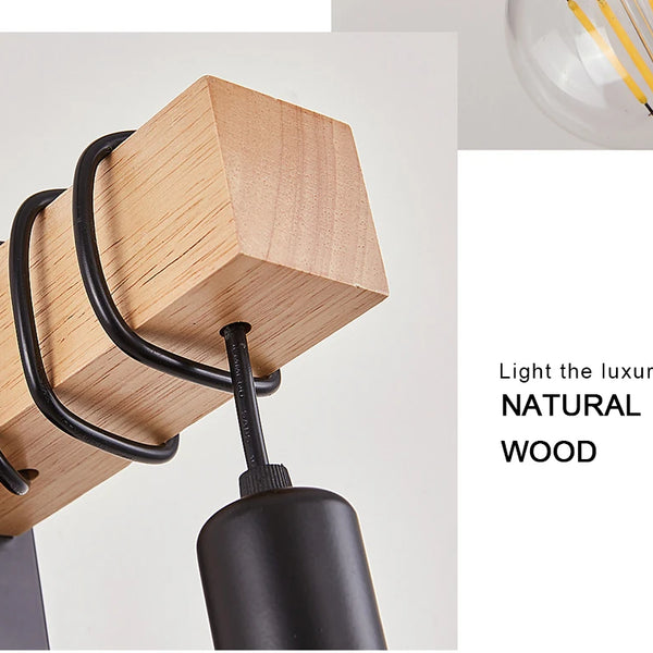 Retro Wooden LED Wall Lamp E27 220V 110V