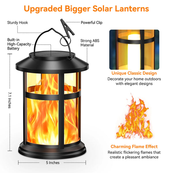 2/4-Pack Solar Flame LED Lanterns – 2 Modes Outdoor Lighting for Yard, Garden & Camping