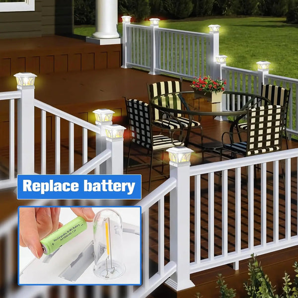 4 Pack Outdoor Solar Post Lights with Edison LED Bulbs, 2 Brightness Settings for Garden Fence, Deck, Patio, Fits 4x4 6x6 Posts