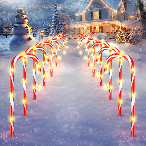 12/24PCS Solar Candy Cane Lights – 144LED, 8 Modes, Outdoor Christmas Decor