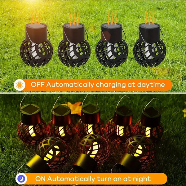 Solar Hanging Flame Lights – Flickering LED Lanterns for Outdoor Decor