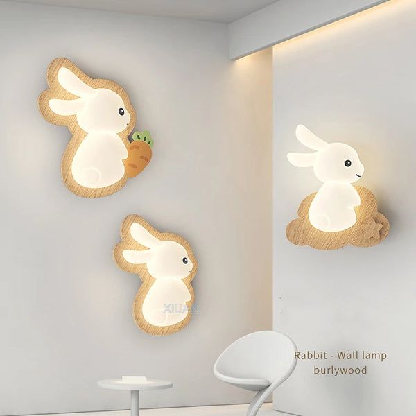 Nordic solid wood rabbit style wall lamps