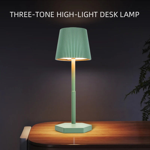 Rechargeable LED table lamp with touch switch and 3 levels of dimmable intensity.