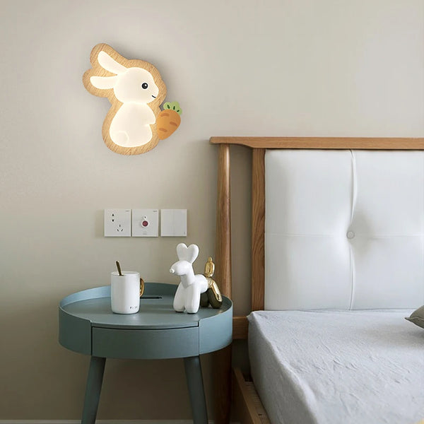 Nordic solid wood rabbit style wall lamps