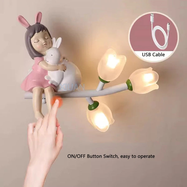 Cartoon Rechargeable Battery Wall Lamps Resin Animal