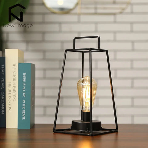 Retro Geometric Candle Holder Table Lamp Art Cordless Battery Operated Lamp Cage Wireless with 6-Hours Timer Home Decor