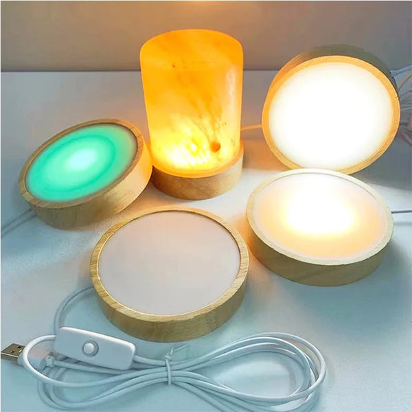 10cm LED night light with round wooden base