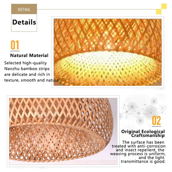 38cm bamboo pendant light, natural wicker