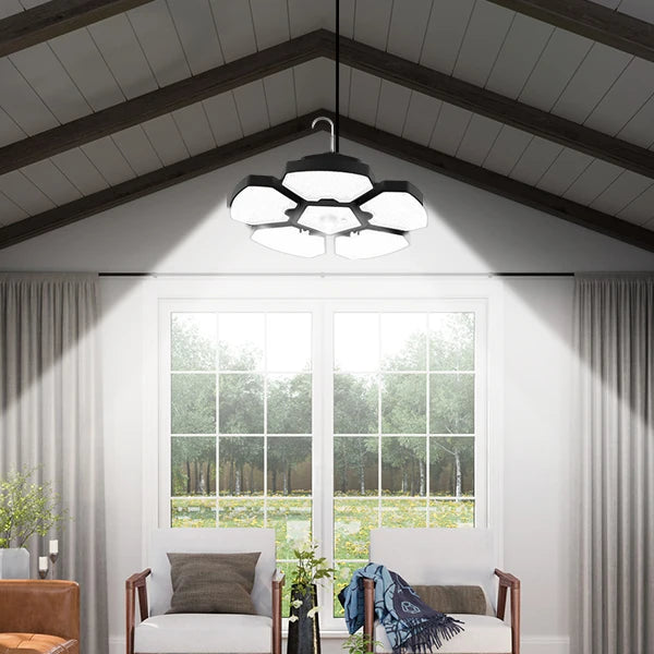 Solar warehouse light with 156 LEDs, solar pendant for indoor and outdoor areas