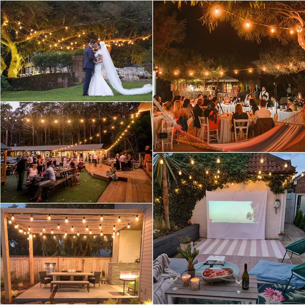 ST38/G40 Dimmable LED Outdoor String Lights – Connectable Warm 2700K Lighting for Porch & Backyard Ambience