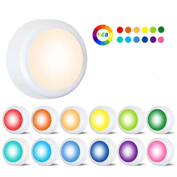 Wireless battery-powered LED lights with RGB colors for cabinets