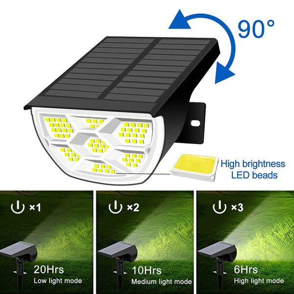 72/68 LED Solar Flood Lights Outdoor IP65 Waterproof 3 Modes Solar Garden Light Outdoo