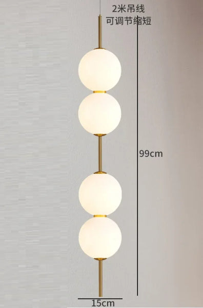 Modern LED pendant light with white glass sphere, interior decoration accessory