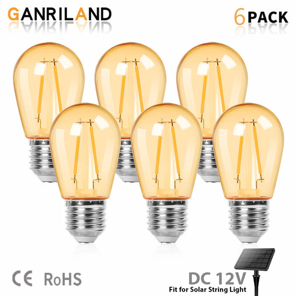 6-Pack S14 LED Edison Bulbs – 2W 12V DC, E27, Vintage Low Voltage