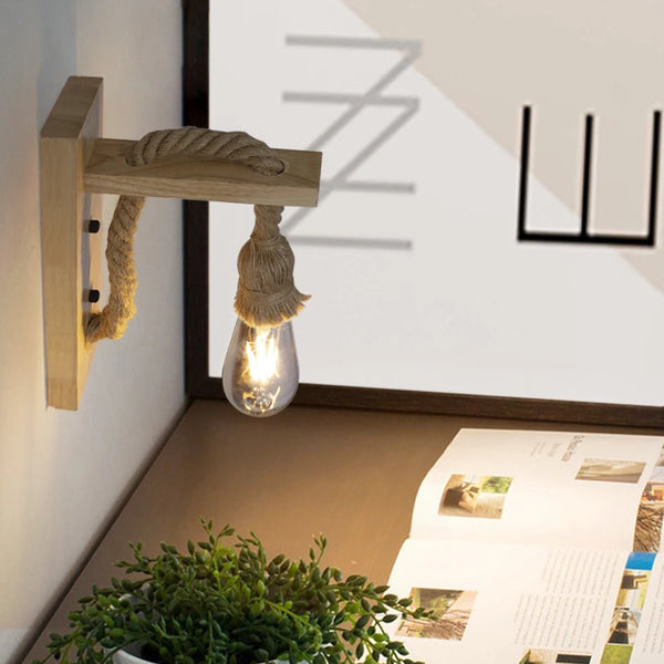 Wooden wall lamp with hemp rope Retor 110V 220V