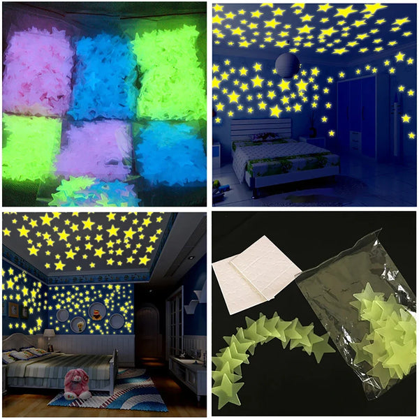 100 pieces of luminous moon and stars wall stickers