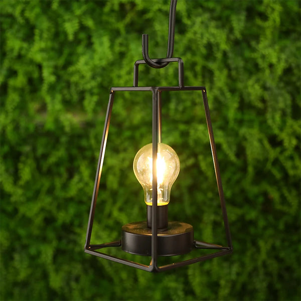 Retro Geometric Candle Holder, Black Iron Cage Table Lamp, Cordless, Battery Powered, Metal Crafts