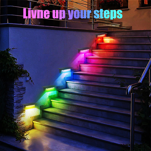 RGB LED Solar Step Lights (2/4PCS) – Waterproof & Anti-Theft | Super Bright Outdoor Stair Lighting