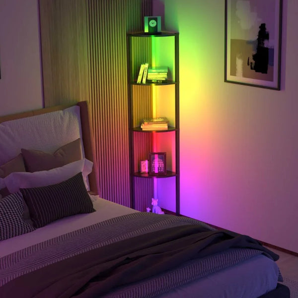 Corner shelf, bookcase with RGB LED lights
