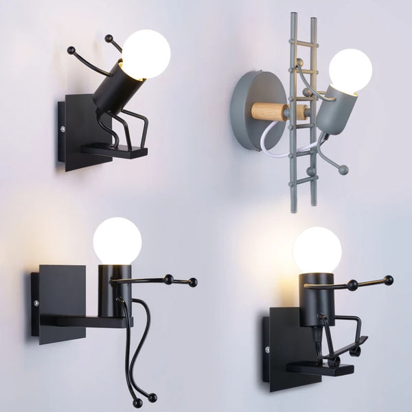 Nordic creative small wall lamp, American retro style, iron and metal lights, simple robot design wall sconce