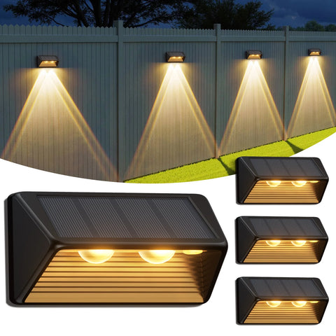 4-Pack Solar LED Fence Lights – Cool/Warm White for Outdoor Steps & Walls