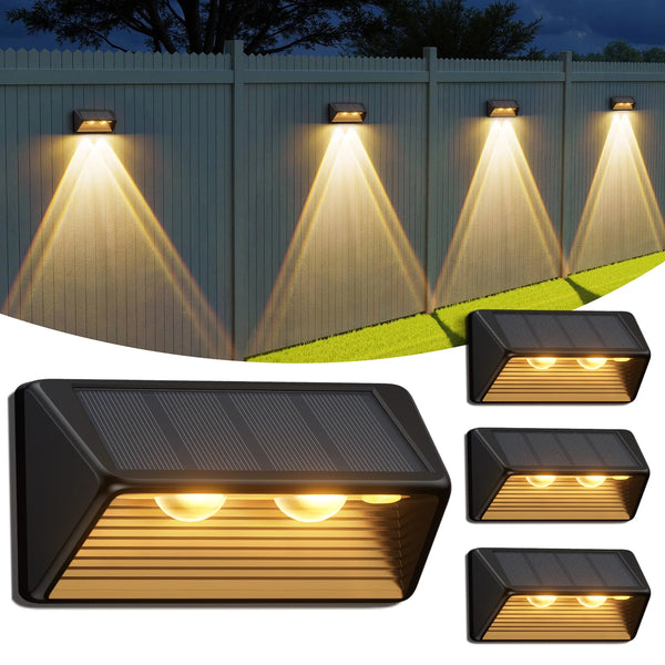 4-Pack Solar LED Fence Lights – Cool/Warm White for Outdoor Steps & Walls
