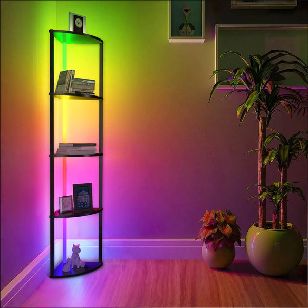 Corner shelf, bookcase with RGB LED lights